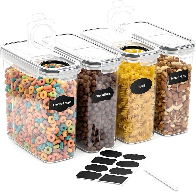 AROVAZ Cereal Containers Storage with Lids - Airtight Kitchen Dry Food Storage Containers & BPA Free Cereal Dispenser For Pantry Organizer And Storage (Clear, 4 Liter Pack of 4) - Image 1